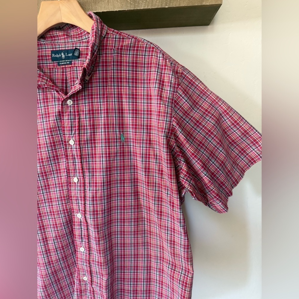 Ralph Lauren|Men's Classic Red Plaid Shirt,casual short sleeve button down shirt